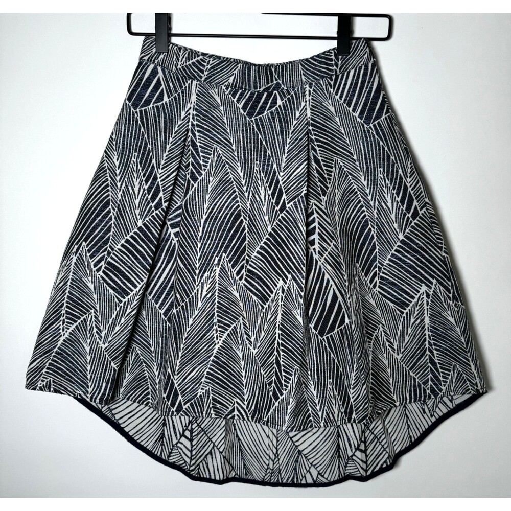 Jijil A Line Skirt Womens Blue Abstract Leaf Geometric High Low Artsy Modern